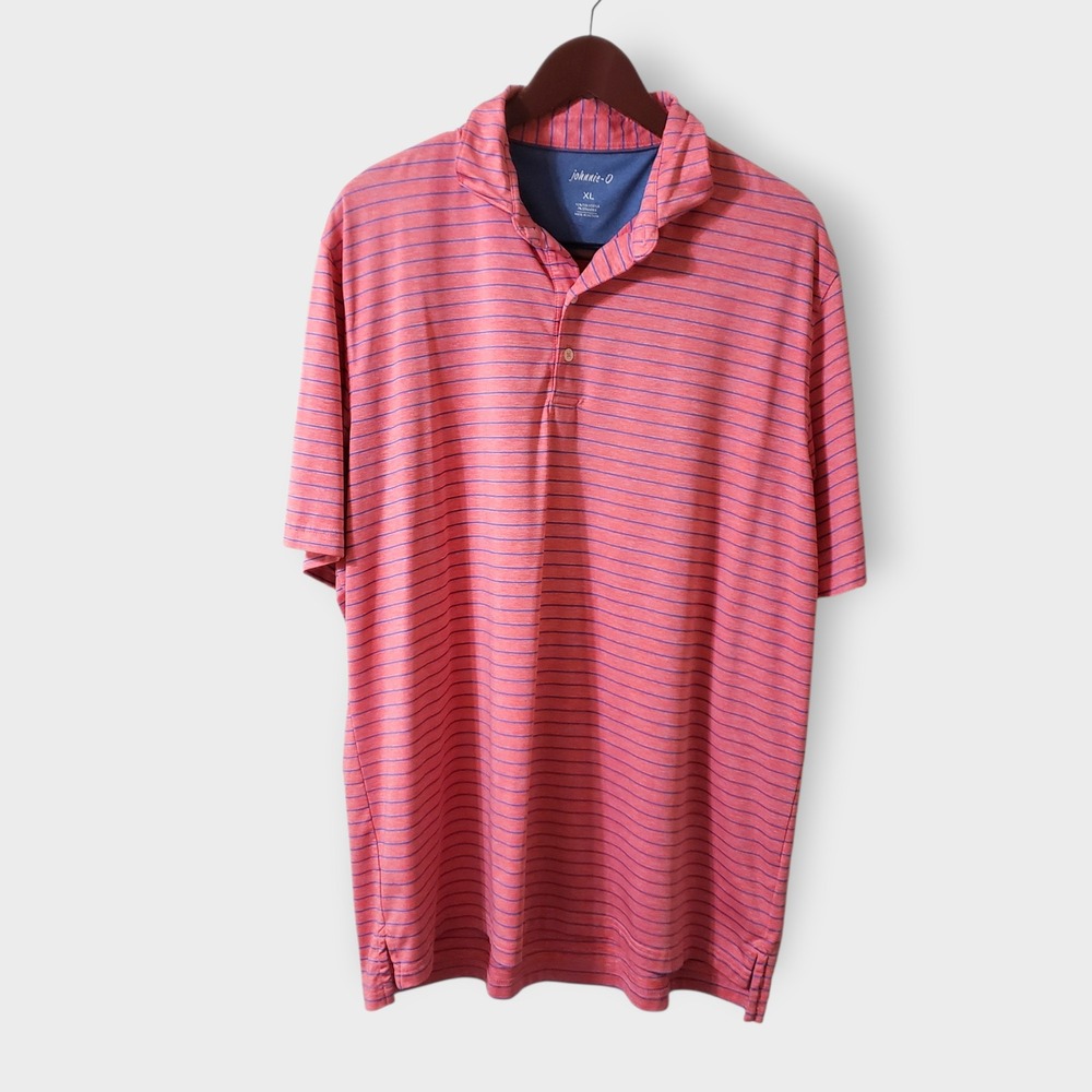 Johnnie-O Newton Candy Polo Shirt Mens XL Pink Blue Striped JMPO4190 Golf Top